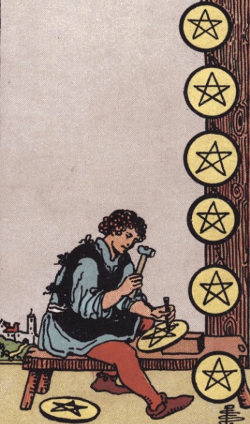 Tarotkaart 'Acht van Pentagrammen'